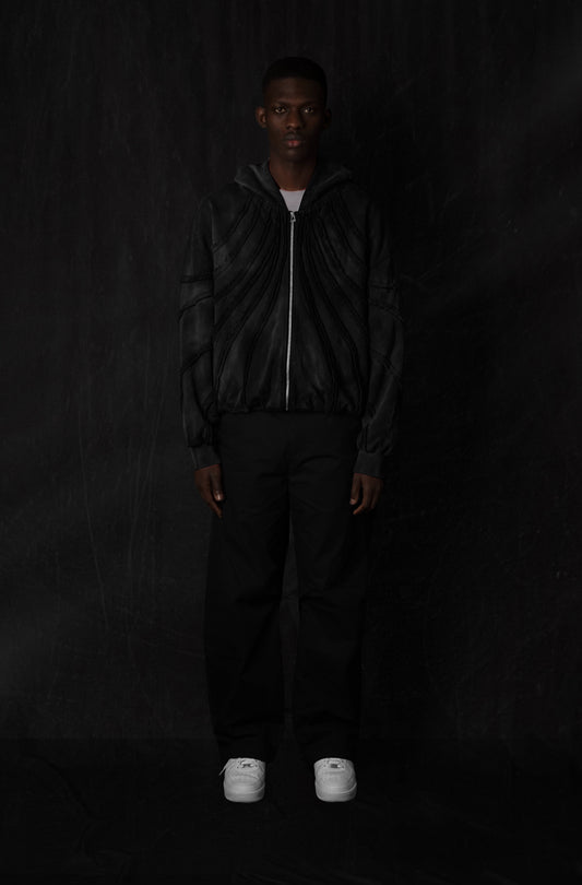 040. Night Lab Fray Hoodie - Heavy Washed Black