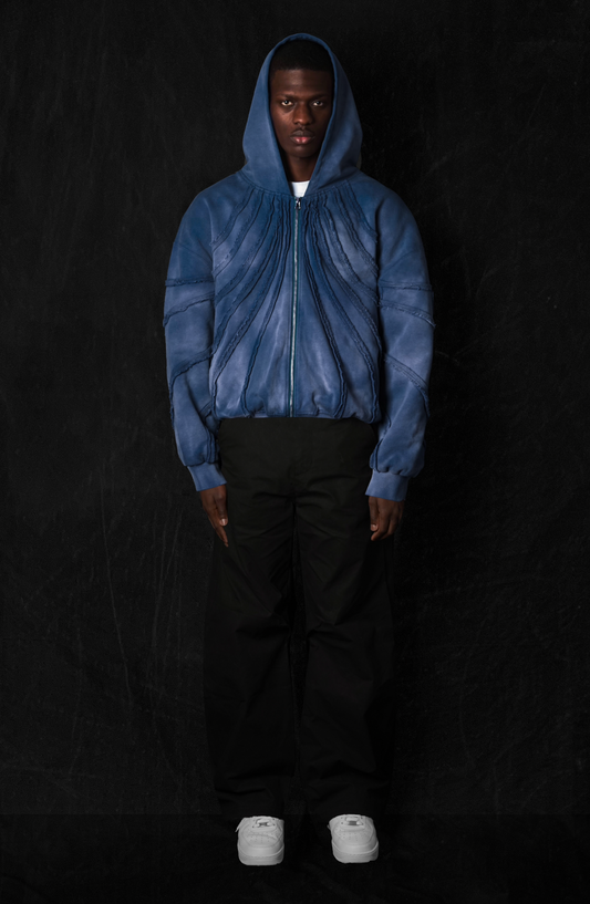 041. Night Lab Fray Hoodie - Washed Blue