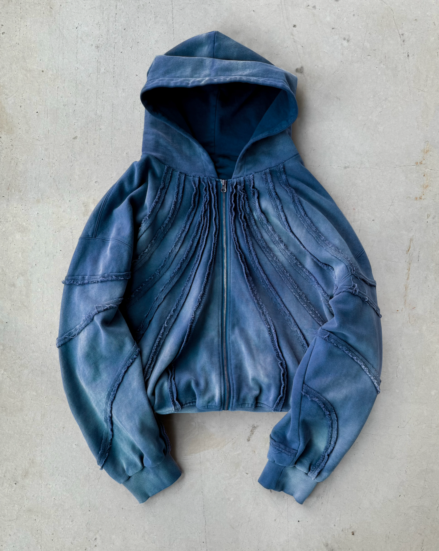 041. Night Lab Fray Hoodie - Washed Blue