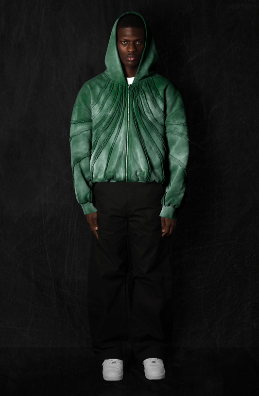 042. Night Lab Fray Hoodie - Washed Forest Green