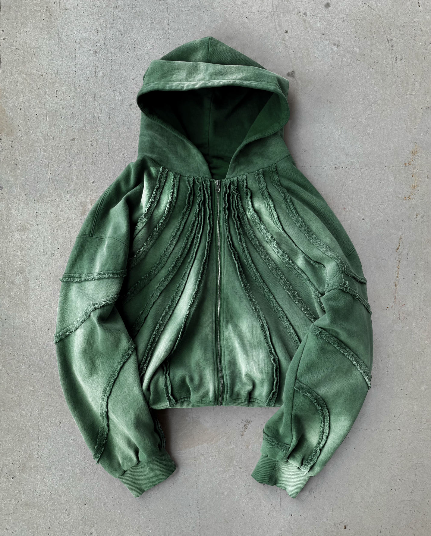 042. Night Lab Fray Hoodie - Washed Forest Green